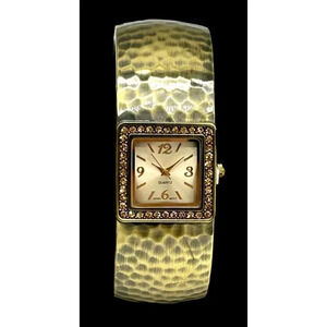 Bronze Tone Hammered Cuff Bracelet Bangle Quartz Women's Watch Needs Battery
